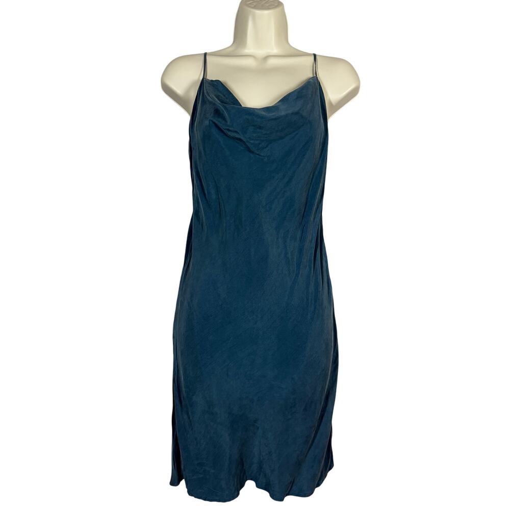 The Wild Line Dress Cupro Camisole Slip Dress Biodegradable Eco Open Back Teal S